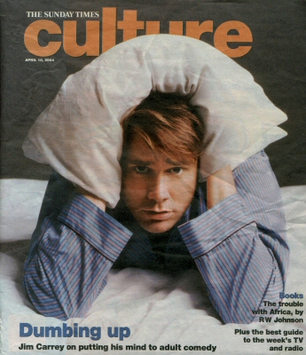 Culture
Jim Carrey on the cover of the newspaper The Sunday Times - Culture.

Issue: April, 2004 
Keywords: The Sunday Times Culture Newspaper 2004